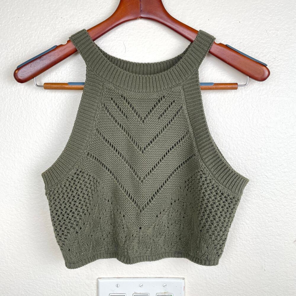 House of Harlow Top Sz S Crochet Knit Cropped Boho Earthy Festival Fairy Grunge
